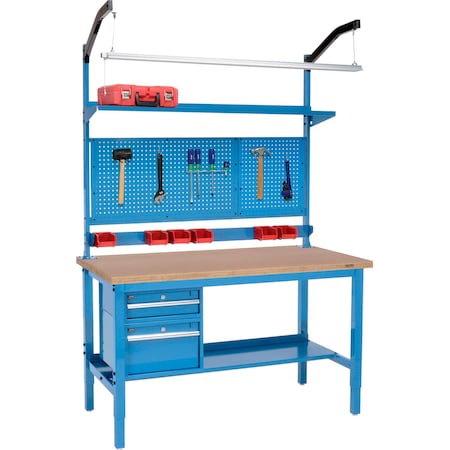 Global Industrial 60 x 36 Production Workbench, Shop Top Square Edge Complete Bench, Blue 319328BL